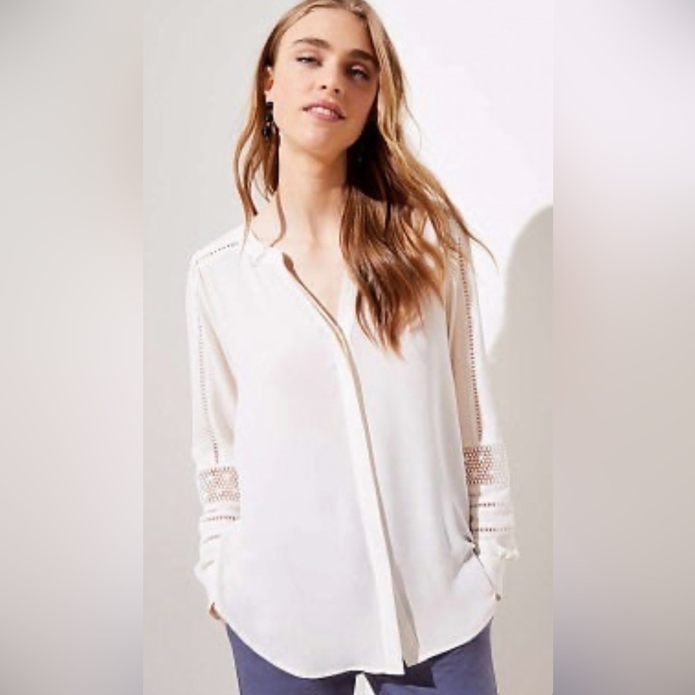 LOFT Ivory Blouse with Lace Detail Sz. M